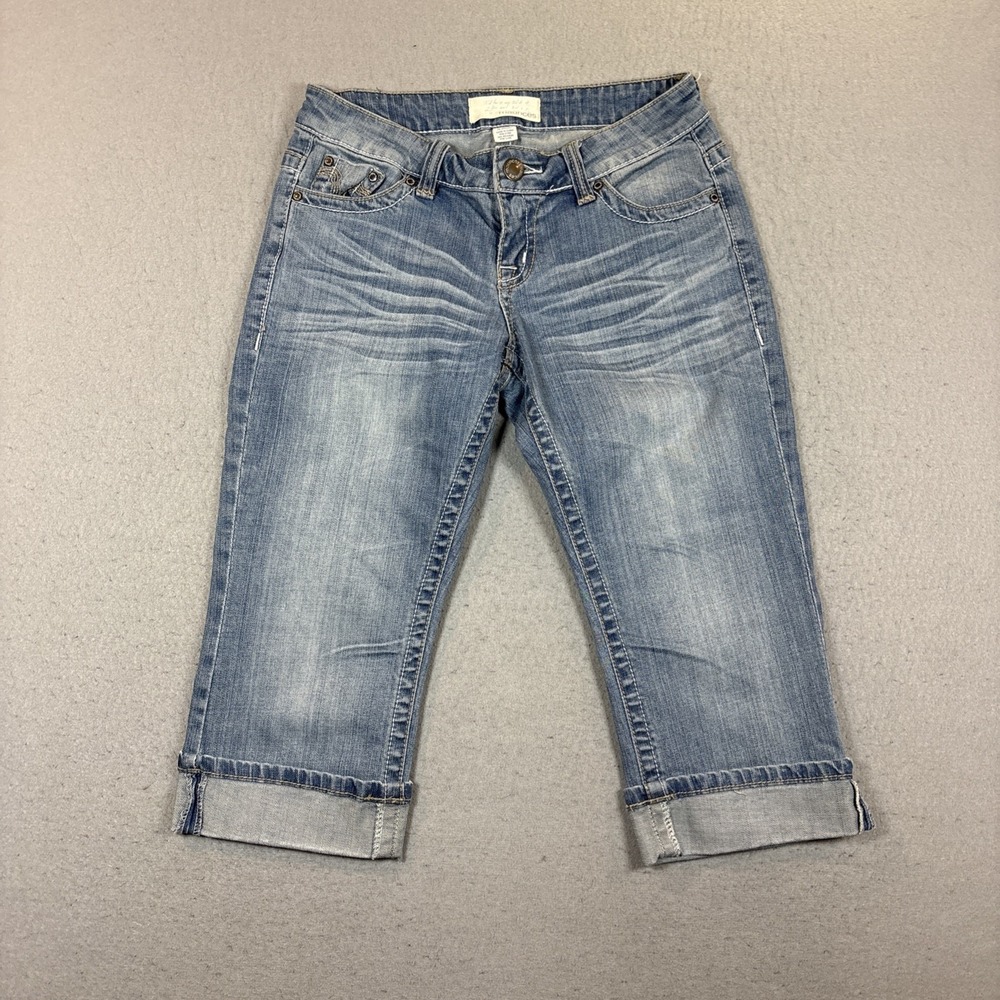 Maurices Cuffed Crop Capri Jean Blue Low Rise Whiskering Casual Size 5/6